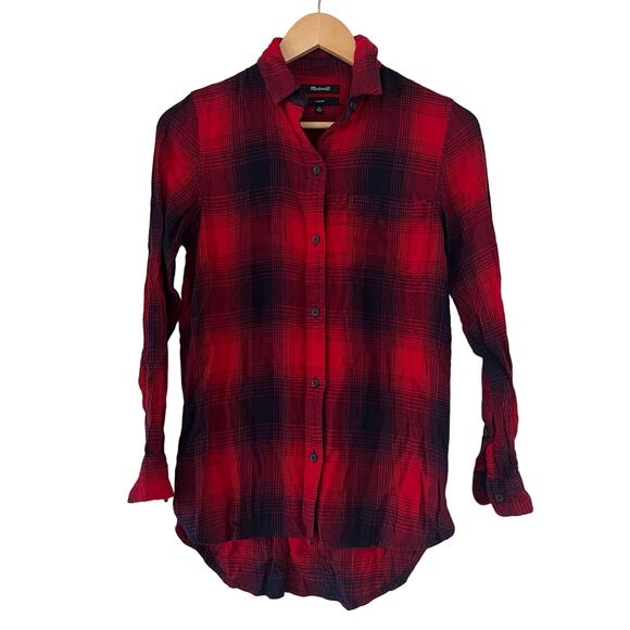 Madewell Classic Flannel Women's XS Ex-Boyfriend Red Plaid Button Down Shirt - Picture 1 of 3